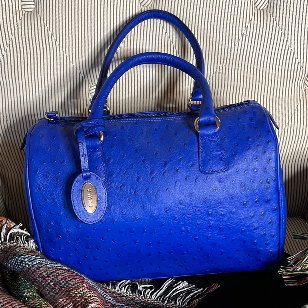 Blue ostrich print Furla, small duffle.